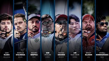 The recurve men’s #EliteEight at the Hermosillo 2023 Hyundai Archery World Cup Final.
