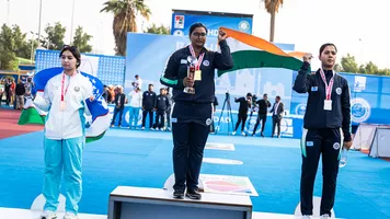 The recurve women’s podium at the Asia Cup.