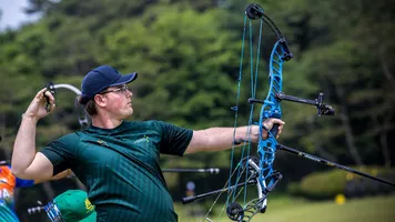 Brandon Hawes shooting at Yecheon 2024 Hyundai Archery World Cup.