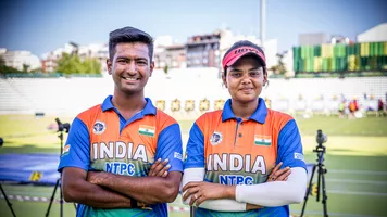 Rishabh Yadav and Jyothi Surekha Vennam posing for photo.