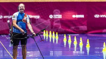 Local archer Thomas Rufer shooting at Swiss Open Lausanne.