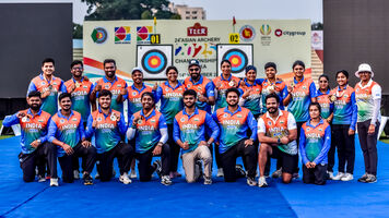 The Indian squad at the Dhaka 2025 Asian Archery Championships.