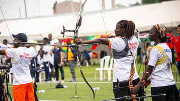 Franck Eyeni and Anne-Marie Yedagne shooting next to each other
