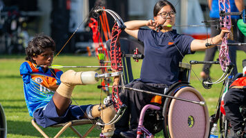 Archers in action in Dubai 2025 Asian Youth Para Games.