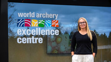 Siret Luik outside the World Archery Excellence Centre.