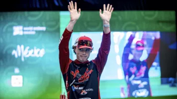 Mathias Fullerton celebrating after winning Merida 500.