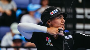 Alejandra Valencia shooting at Gwangju 2025 Hyundai World Archery Championships.