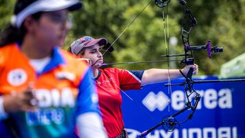 Ella Gibson and Parneet Kaur aiming at the Madrid 2026 Hyundai Archery World Cup.