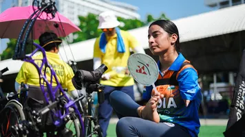 Sheetal Devi shooting at inaugural Hyundai World Archery Para Series in Bangkok.