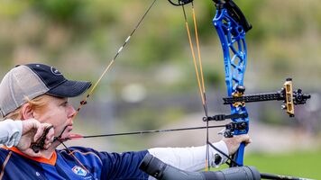 Martine Stas-Couwenberg shooting at Berlin 2023 Hyundai World Archery Championships.