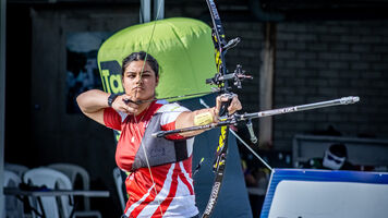 Canada's Janna Hawash shoots on the line.