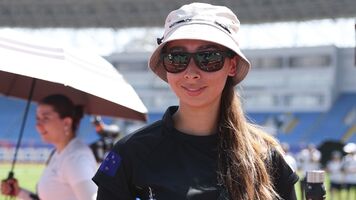 Julia Harrison smiling at camera during official practise of Shanghai 2026.