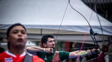 Samuel Molina aiming at the Gwangju 2025 World Para Championships.