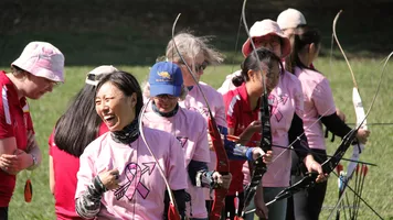 Archery RX archers on the shooting line at Stanford Archery Club.